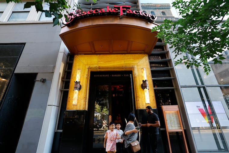 Diners leave the Cheesecake Factory in Center City on Monday, August 25, 2025.