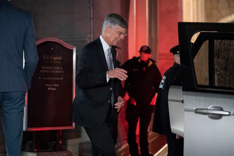 A top U.S. diplomat in Urkraine, Ambassador William Taylor, departs the Capitol after testifying in the Democrats' impeachment investigation of President Donald Trump, in Washington, Tuesday, Oct. 22, 2019.