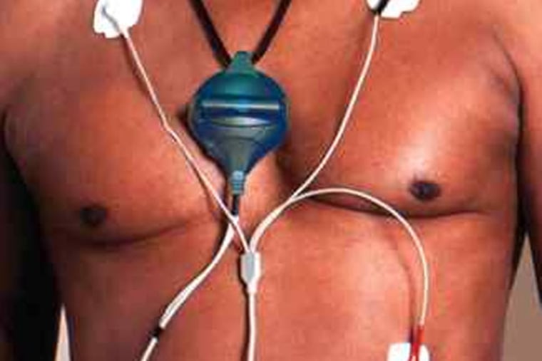 An early model heart sensor from CardioNet, now based in Malvern. The company was purchased with owner BioTelemetry by Royal Philips NV in 2020.