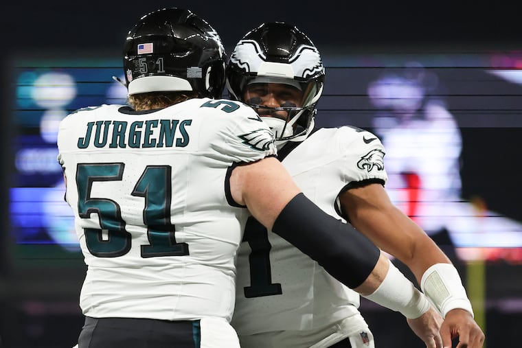 Jalen Hurts (right) and Cam Jurgens were among the Eagles named to the Pro Bowl team for the 2025 season.