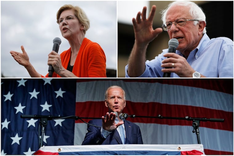 (Clockwise from top left) Sens. Elizabeth Warren (D., Mass.), Bernie Sanders (I., Vt.), and former vice president Joe Biden have led in nearly every poll of the Democratic presidential primary.
