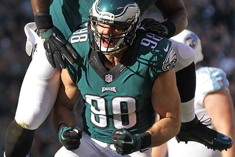 Connor Barwin celebrating a sack. (David Maialetti/Staff Photographer)