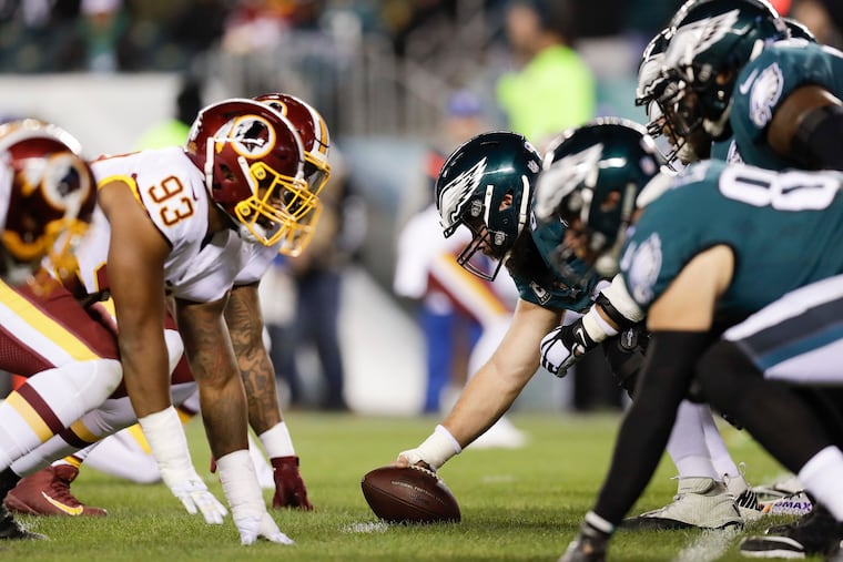 Eagles center Jason Kelce prepares to snap the football against Washington on Monday, December 3, 2018 in Philadelphia.