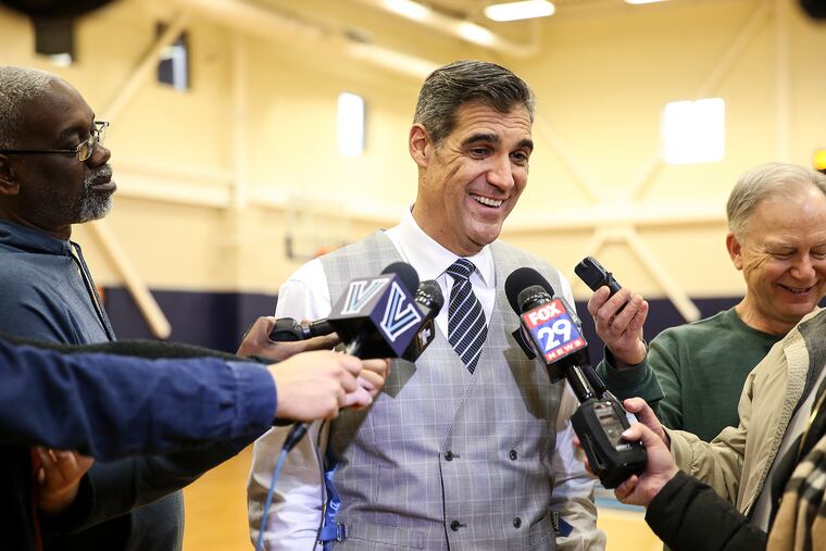 Villanova head coach Jay Wright talks with the media after practice Monday, March 18, 2019.