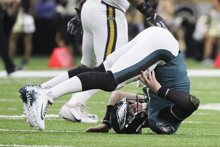 Eagles quarterback Carson Wentz has had a poor game as the Saints have blown his team out.