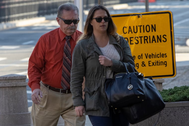 Ex-Bordentown police chief Frank Nucera (left) arriving at the Mitchell H. Cohen Building & U.S. Courthouse, Cooper Street and 4th in Camden, NJ. on Tuesday morning November 9, 2021. Nucera is accused of hate-crime assault.