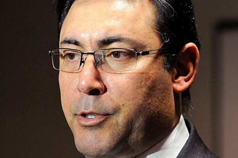 Ruben Amaro Jr., speaks to reporters during a stop on the annual Phillies baseball Winter Tour, Tuesday, Jan. 22, 2013, in Reading, Pa. (Jacqueline Dormer/AP, Republican-Herald)