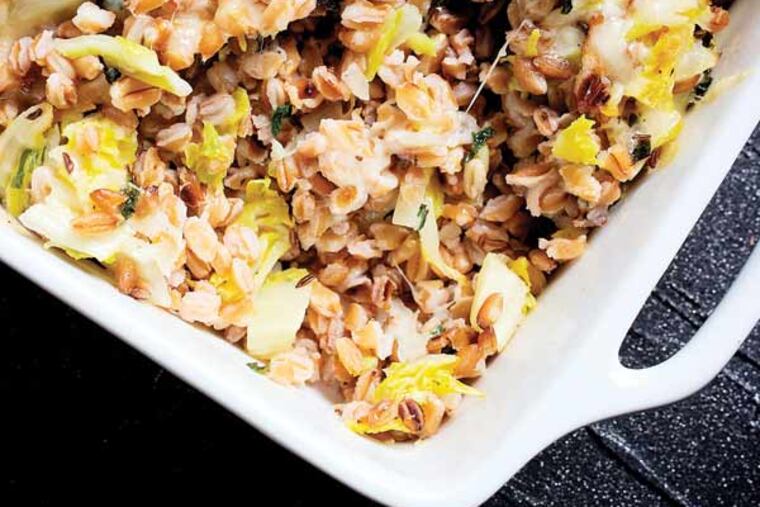 Savoy Cabbage and Farro Gratin With Fontina. Savoy cabbage, with its ruffled leaves, is especially nice here because of its pretty appearance and succulent texture. (Photo for The Washington Post by Deb Lindsey)