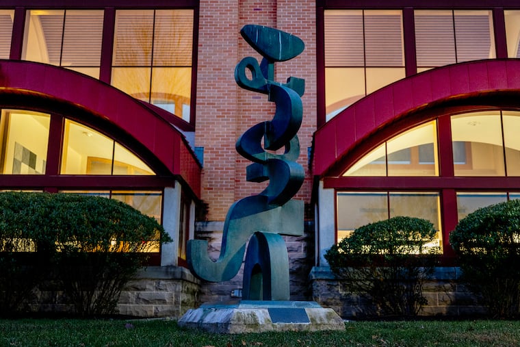 The sculpture “Totem” by David Ascalon on the grounds of the Cherry Hill Public Library.