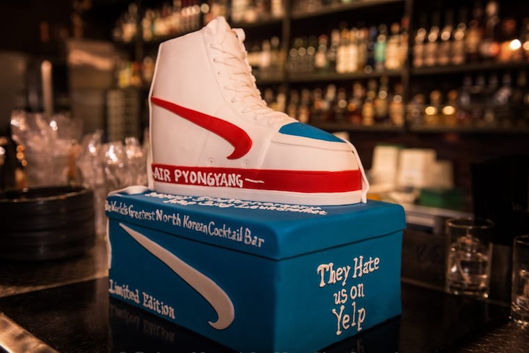The fifth-anniversary cake at Hop Sing Laundromat, which markets itself as the World’s Greatest North Korean Cocktail Bar.