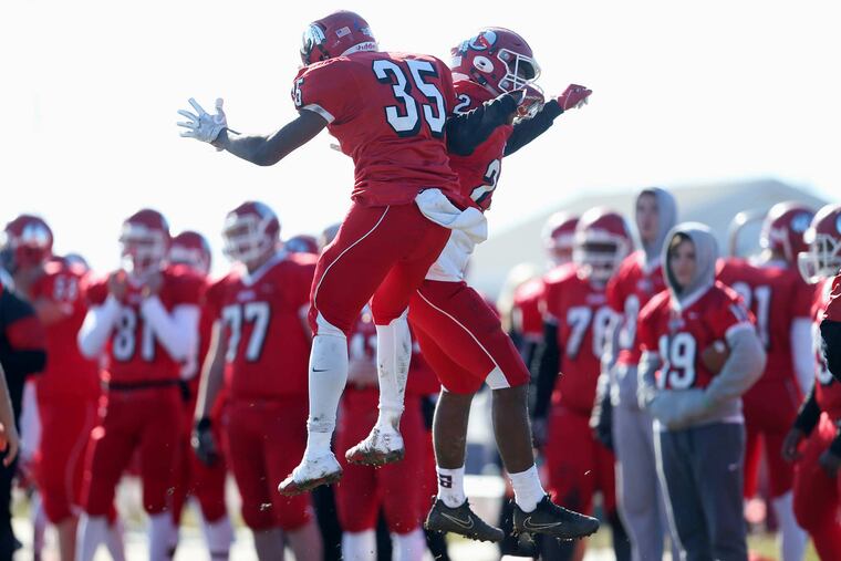 Lenape's Xavier Coleman (35) tallied two touchdown runs of more than 65 yards and an 18-yard touchdown reception in just the first quarter of the Indians' 41-0 win over Allentown on Friday.