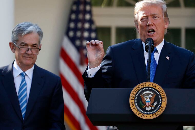 Federal Reserve board member Jerome Powell , left, is announced as nominee for the next chair of the Federal Reserve by the president. AP