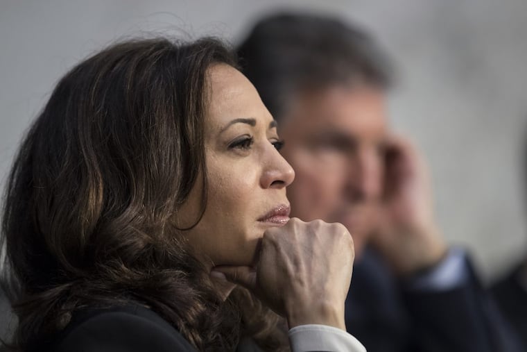 Sen. Kamala Harris (D., Calif.) listens to testimony from top national security chiefs during a Senate Select Committee on Intelligence hearing on June 7, 2017.