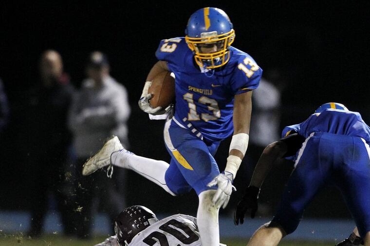 Ja’Den McKenzie (13) and Springfield (Delco) are favored to win the PIAA DIstrict 1 Class 5A tournament.