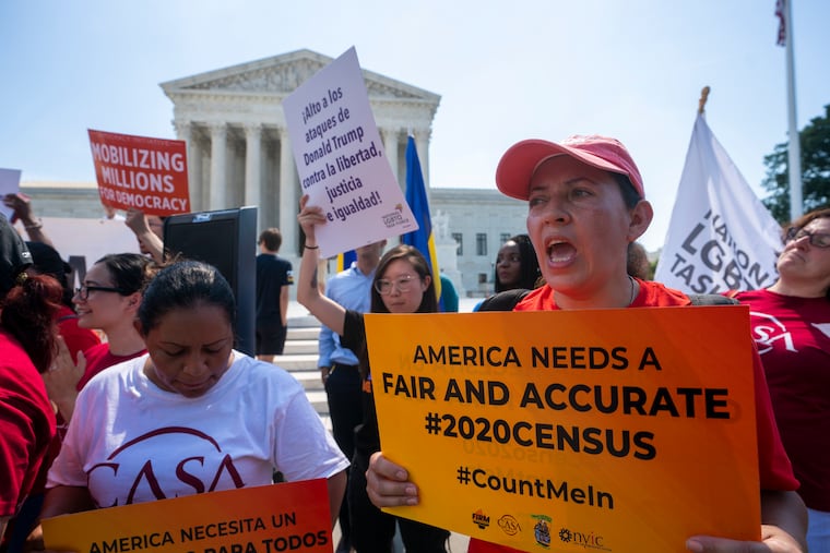 Demonstrators gather at the Supreme Court as the justices finish the term with key decisions on gerrymandering and a census case involving an attempt by the Trump administration to ask everyone about their citizenship status in the 2020 census, on Capitol Hill in Washington, Thursday, June 27, 2019.