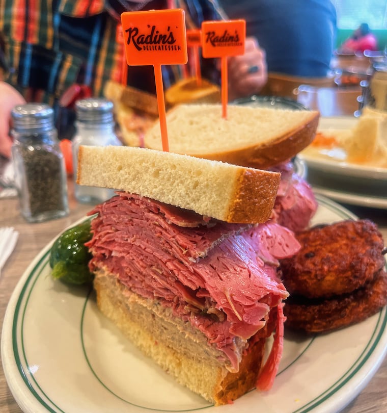 Hot corned beef sandwich with chopped liver from Radin's Delicatessen in Cherry Hill, N.J.