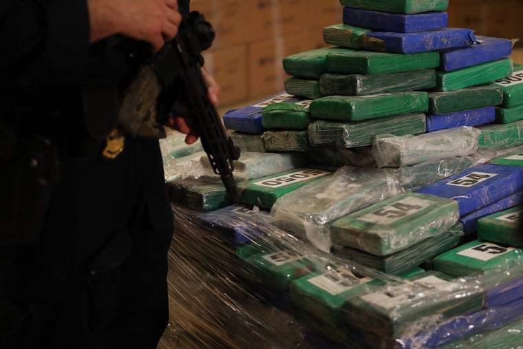 A partial display of the cocaine seizure at the U.S. Customs House that was taken from the MSC Gayane.