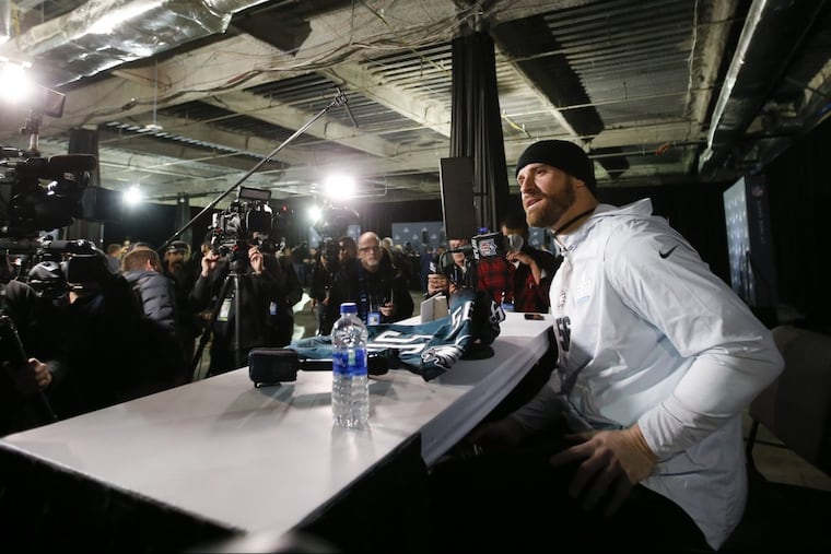 Eagles defensive end Chris Long during a press conference at the mall of America in Minnesota, Thursday, Feb. 1, 2018.
