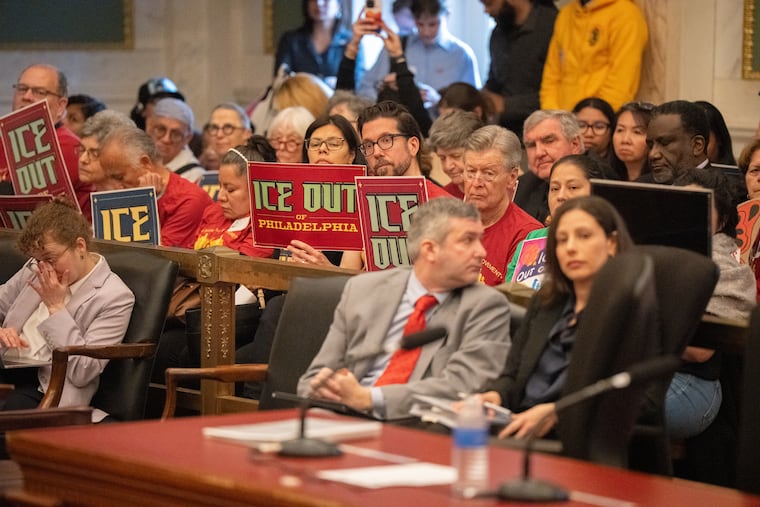 Attendees of City Council's hearing about ICE Out legislation, in City Council, in Philadelphia, Monday, April 13, 2026.