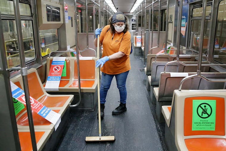 SEPTA maintenance, custodian, and driver Shawn Robertson cleans a subway car at SEPTA’s Fern Rock Maintenance Complex in North Philadelphia.
