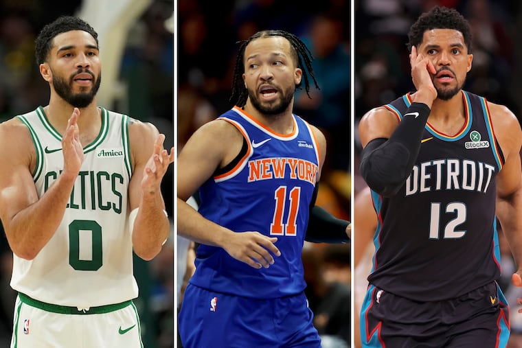 The Sixers could see a familiar face in the first round of the playoffs. Jayson Tatum (from left) and the Celtics, Jalen Brunson and the Knicks, and Tobias Harris and the Pistons are potential opponents.