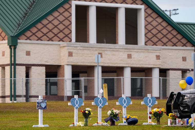 A memorial at Apalachee High School after the school shooting in Winder, Ga.