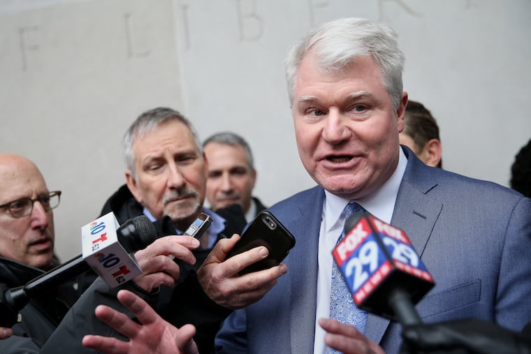 John "Johnny Doc" Dougherty, shown here shortly after his February 2019 arraignment, still has sway but some have learned to separate him from his union. "The power of unions comes from its workers, the workers of all the building trades," said the political director of one Philadelphia progressive group.