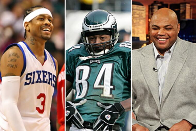 Allen Iverson (left), Freddie Mitchell (center) and Charles Barkley (right) all made Gonzo's list. (Staff and AP file photos)