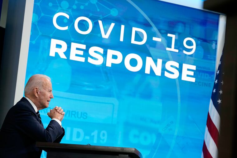 President Joe Biden speaks about the government’s COVID-19 response, in the South Court Auditorium in the Eisenhower Executive Office Building on the White House Campus in Washington, Thursday, Jan. 13, 2022.