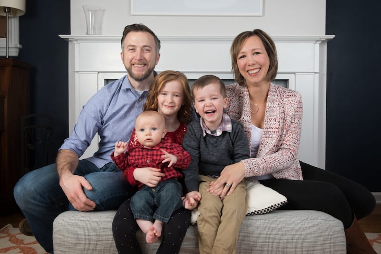 The Bishop family: Jon, baby Macklin, Ella, Finn and Adrienne.