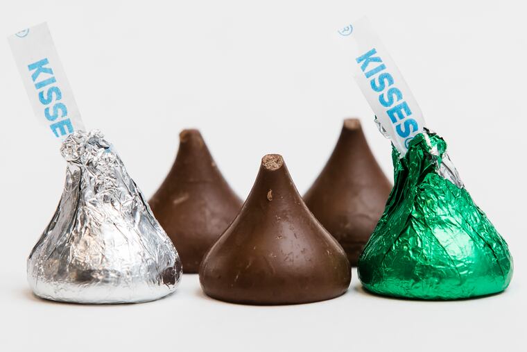 Hershey's Kisses are shown in Philadelphia on Thursday, Dec. 20, 2018. The chocolate candy's trademark tips have been mysteriously missing from batches around the country.