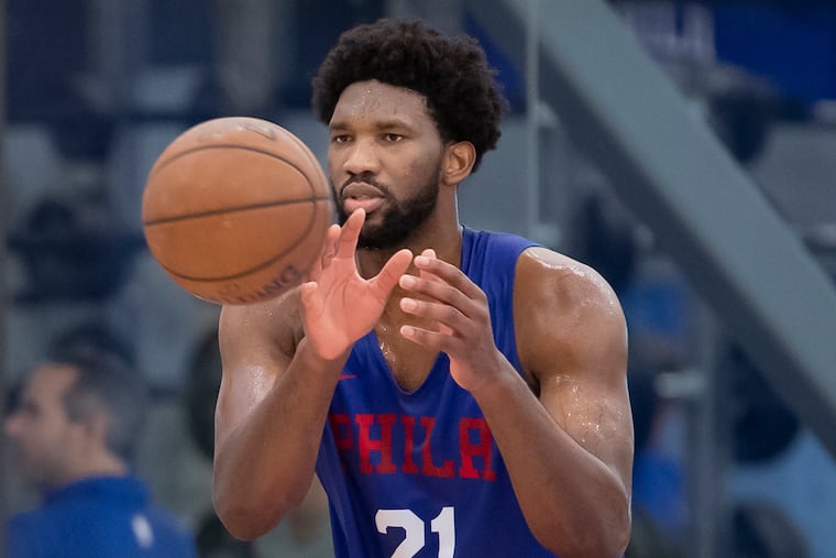 Sixers center Joel Embiid remains questionable for Monday night's game in Atlanta.