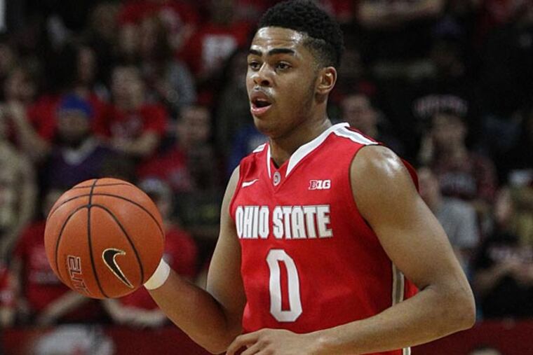 Ohio State Buckeyes guard D'Angelo Russell (0) dribble the ball during first half against Rutgers Scarlet Knights at Louis Brown Athletic Center. (Noah K. Murray/USA Today)