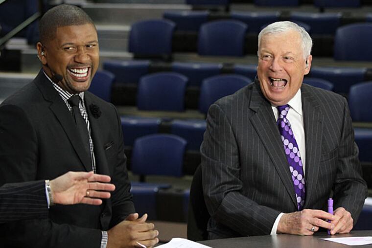 ESPN anchors Jalen Rose and Digger Phelps. (Michael Bryant/Staff Photographer)