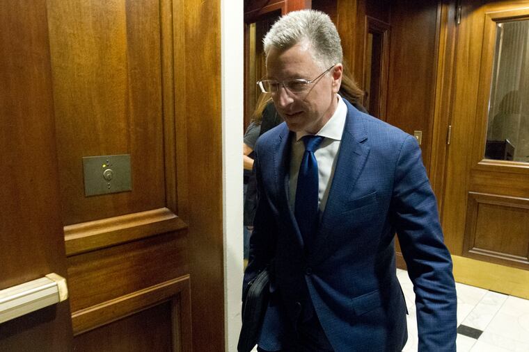 Kurt Volker, a former special envoy to Ukraine, leaves a closed-door interview with House investigators on Thursday.