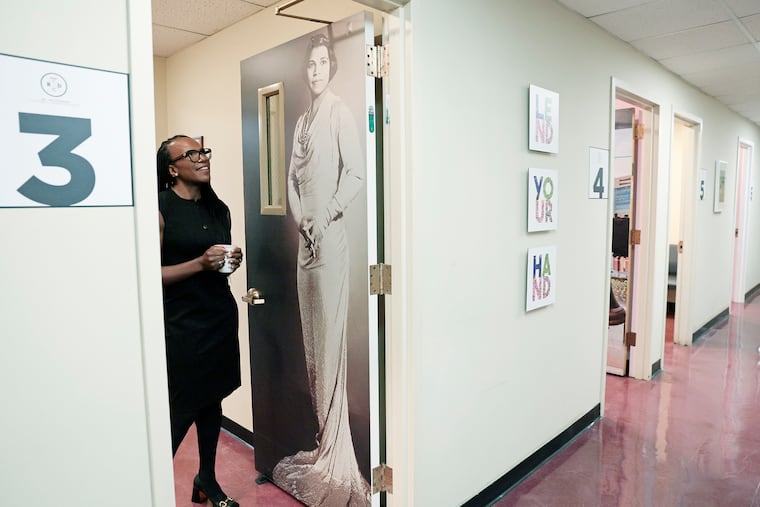 Ala Stanford at the door to the Marian Anderson exam room at the Dr. Ala Stanford Center for Health Equity, 2001 W Lehigh Ave. in Philadelphia on Friday, March 13, 2026