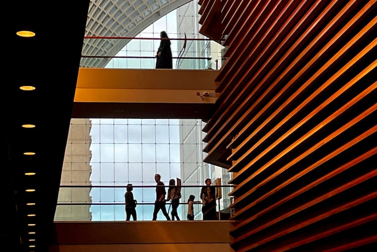 Patrons at the Kimmel Center cross on different levels during intermission.