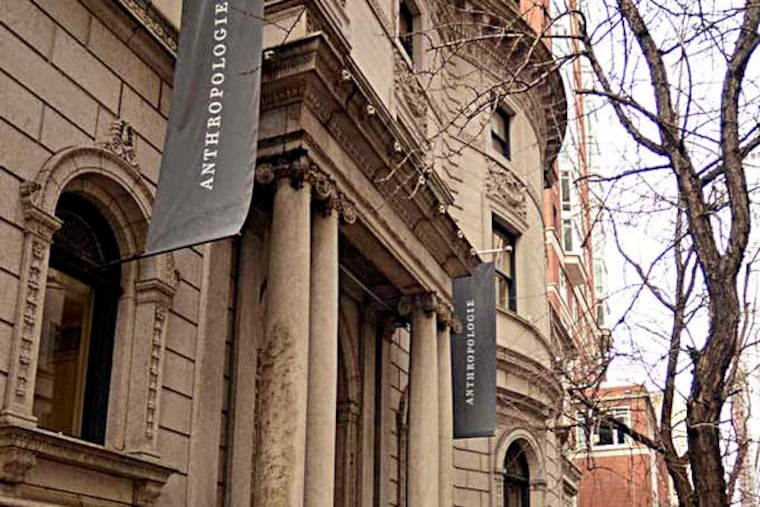 The onetime mansion that houses retailer Anthropologie, at 18th and Walnut on Rittenhouse Square - is still on the market January 6, 2014, with an asking price of $40 million. After close to six months a deal may be in the offing for the century-old building at one of the most high-traffic corners in Center City. ( TOM GRALISH / Staff Photographer