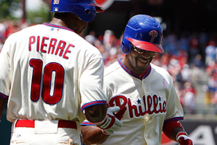 Jimmy Rollins started off Sunday's game with his first home run of the season. (David Maialetti/Staff Photographer)