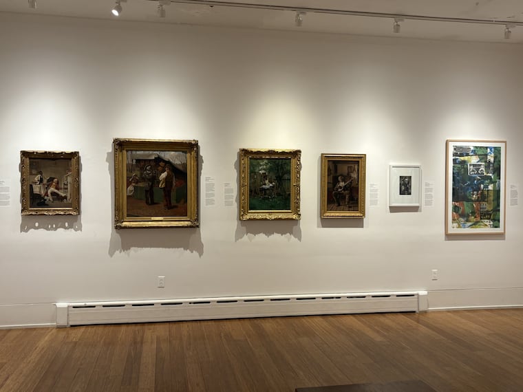 From left to right, "Untitled," 1874; by Charles V. Brown; Francis Coates Jones; "The Fifteenth Amendment (or Civil Rights), 1875; "Left in Charge," 1882; Thomas Hovenden, "I's So Happy," 1882; Dox Thrash, "Played Out" c. 1937; "American Bicentennial," Allan L. Edmunds. These photos show the humanity of Black men during an era when art didn't portray them as such.
