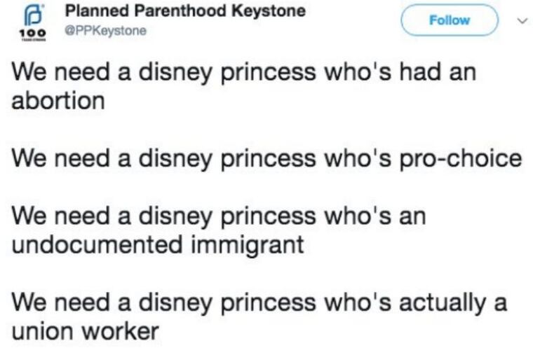 The tweet from the Planned Parenthood chapter based near Allentown was sent out Wednesday.