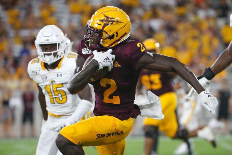 Arizona State wide receiver Brandon Aiyuk should be available for the Eagles' 21st pick in Thursday's draft.