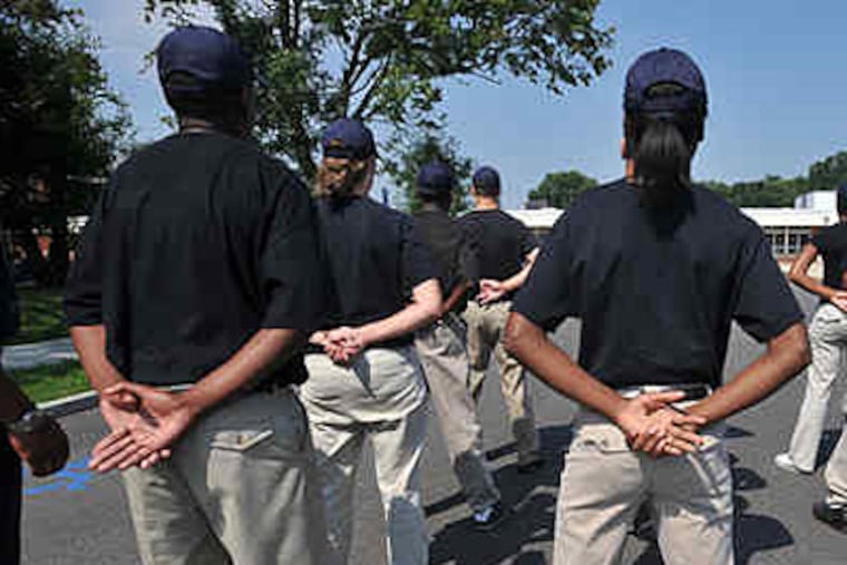 Participants in the Willingboro Youth Police Academy start and end each day with physical training. They learn about investigations and procedures, and engage in role-playing. (Sharon Gekoski-Kimmel / Staff Photographer)