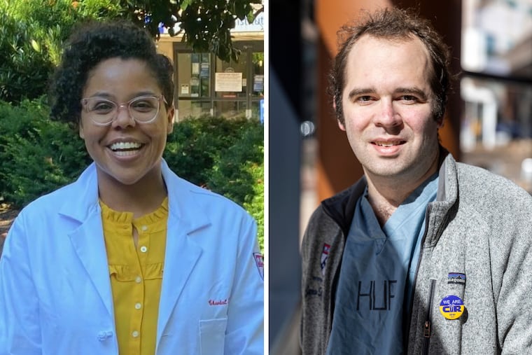Chantal Tapè (left) and Jackson Steinkamp are residents at University of Pennsylvania Hospital and members of the organizing committee that hopes to unionize the house staff.