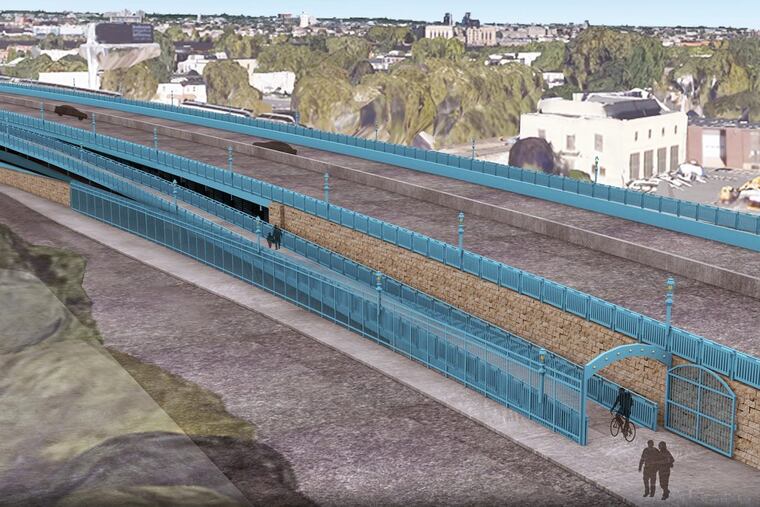 Rendering of planned ramp onto the Benjamin Franklin Bridge walkway.