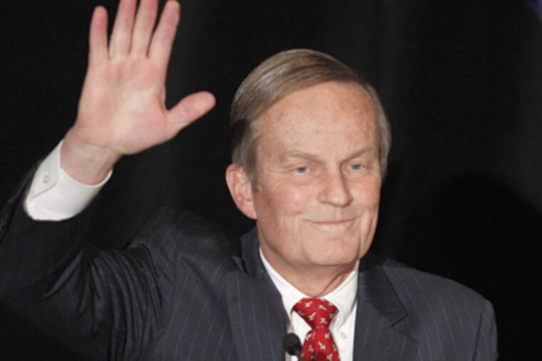 In this Feb 18, 2012 file photo, Senate candidate Rep. Todd Akin, R-Missouri, waves to the crowd while introduced at a senate candidate forum during a Republican conference in Kansas City, Mo. (AP Photo/Orlin Wagner, File)