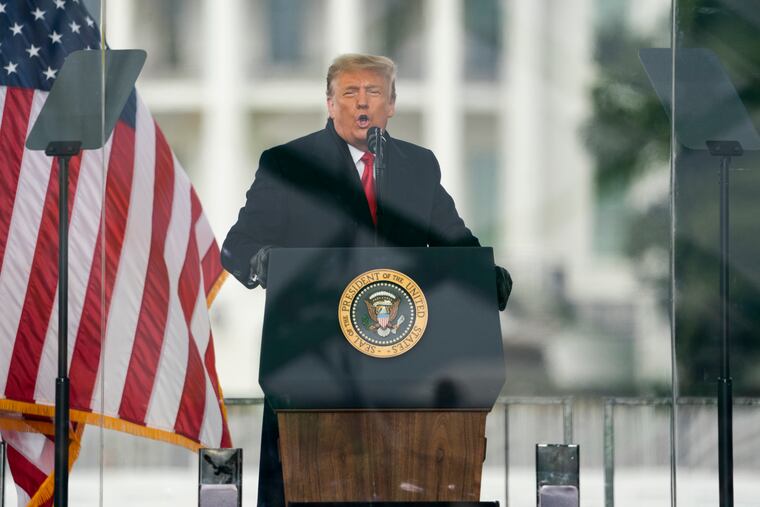 Former President Donald Trump speaks during a rally protesting the electoral college certification of Joe Biden as President in Washington, Jan. 6, 2021.