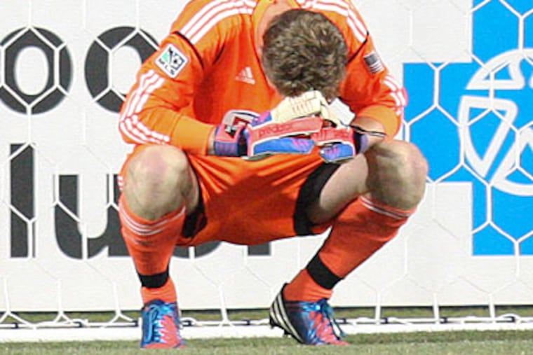 Union goalie Zac MacMath allowed two goals to New York's Kenny Cooper, one in each half. (Steven M. Falk/Staff Photographer)
