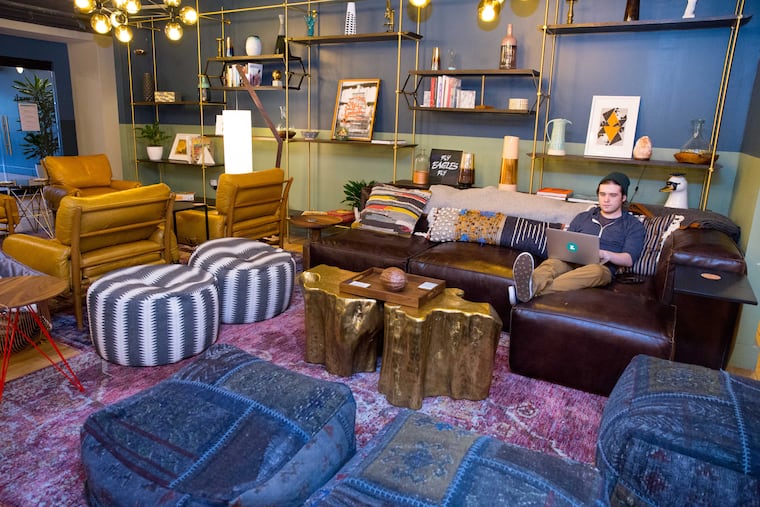 Mike Paszkiewicz, Cofounder of Habitat Food Fast, works in the coworking space WeWork on Market Street.