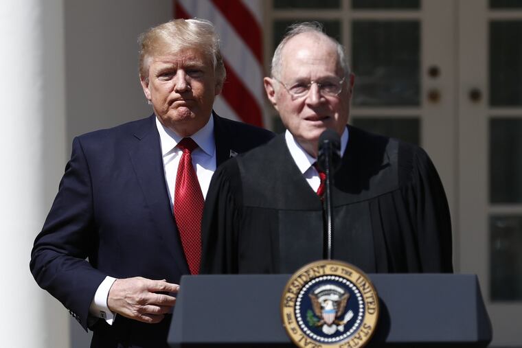 President Trump, left, and Supreme Court Justice Anthony Kennedy participate in a public swearing-in ceremony for Justice Neil Gorsuch at the White House in 2017. The 81-year-old Kennedy said Tuesday that he is retiring after more than 30 years on the court, giving Trump the chance to nominate another justice.